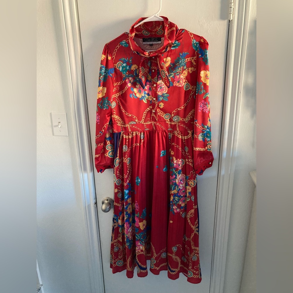 Dalia MacPhee Floral Chain Print Red Dress